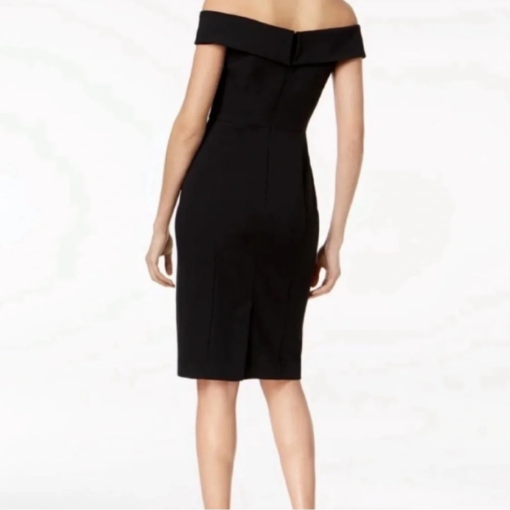 Vince Camuto black off shoulder midi sheath dress 2 - Picture 2 of 7